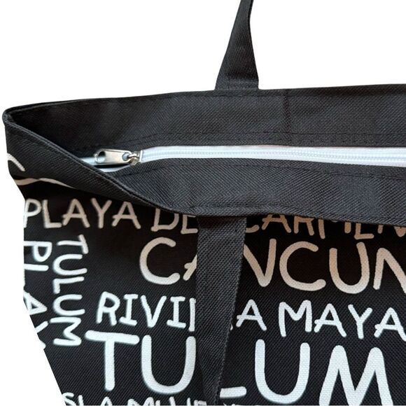 Beach Bag Canvas Tote Imprnted Playa del Carmen NWOT - Picture 2 of 6